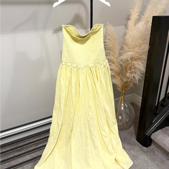 Meshki Yellow Strapless Smocked Maxi Dress | Summer Wedding, Vacation - Picture 2 of 12